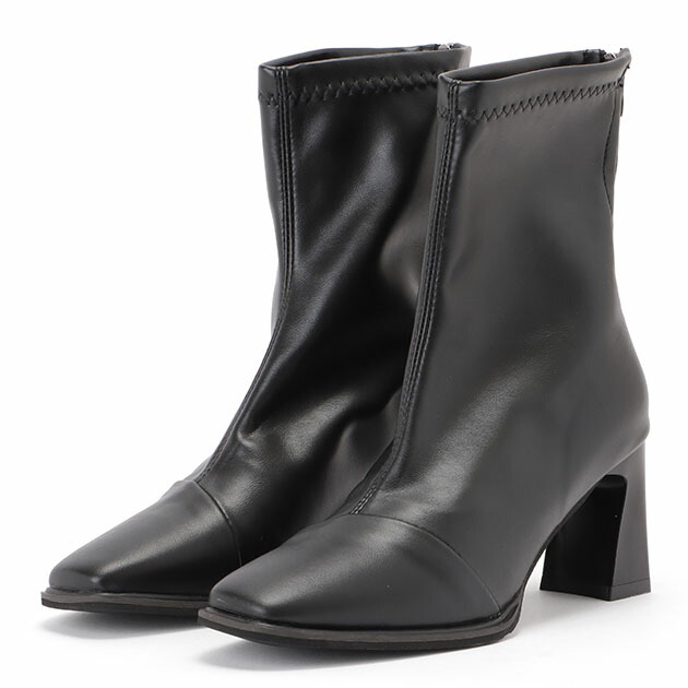 楽天市場】レザー調スクエアトゥセンターステッチショートブーツ 女性