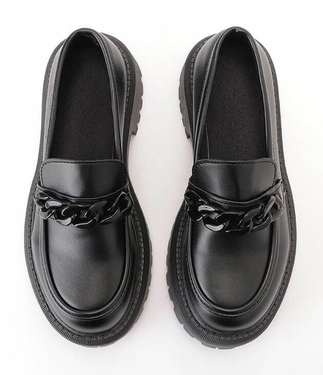 楽天市場】チェーンベルト付き フェイクレザー 厚底 ラウンド