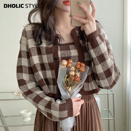 楽天市場】ギンガムチェックカーディガン&ビスチェSET・p324955