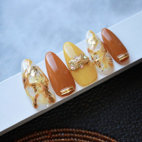 楽天市場】キャメル×カラシマーブルデザイン 秋冬 ジェルネイルチップ