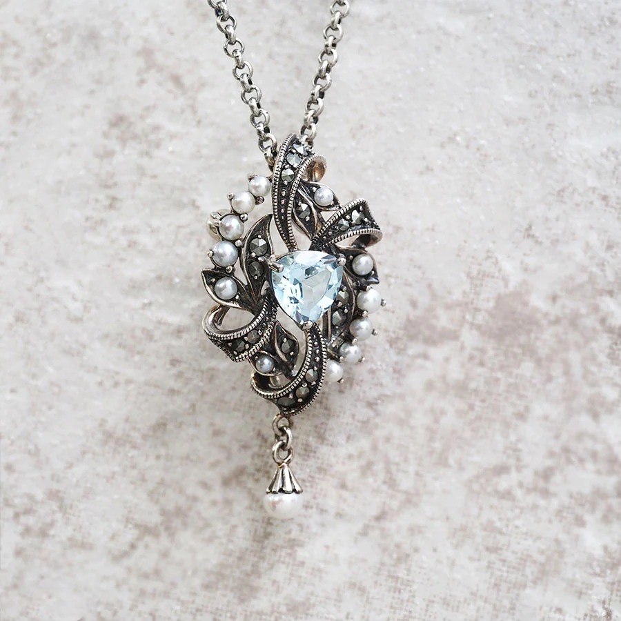 楽天市場】【碌山】 シルバー ブルートパーズ アールヌーボーブローチ