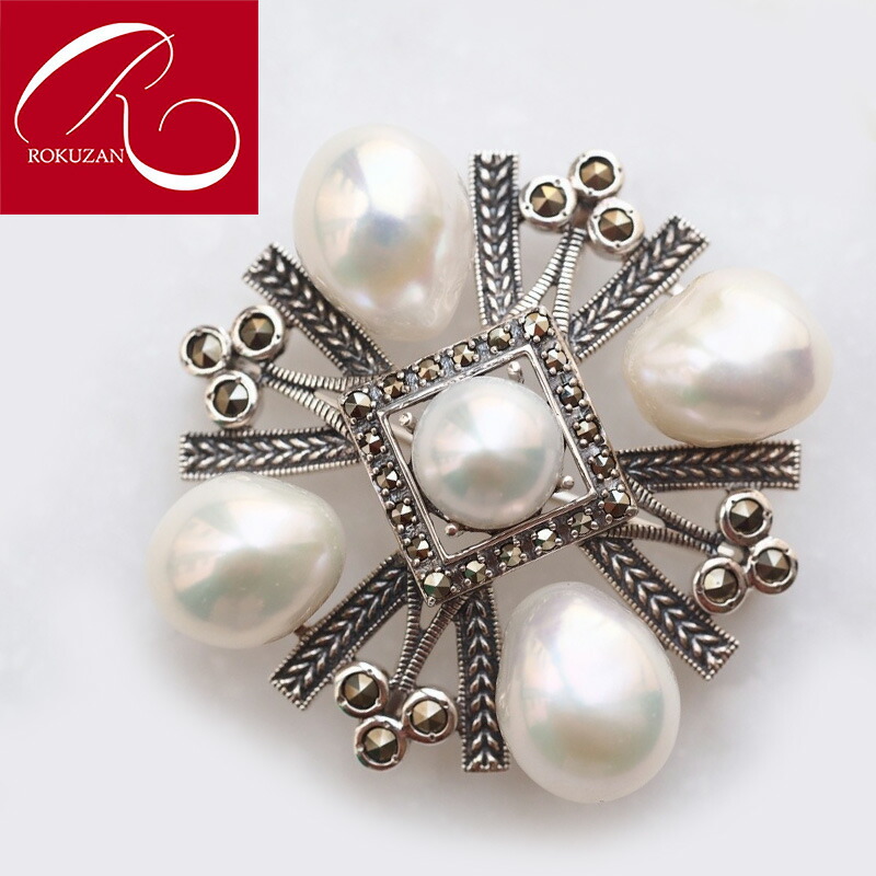 楽天市場】【碌山】 シルバー 淡水パール 淡水真珠 ブローチ