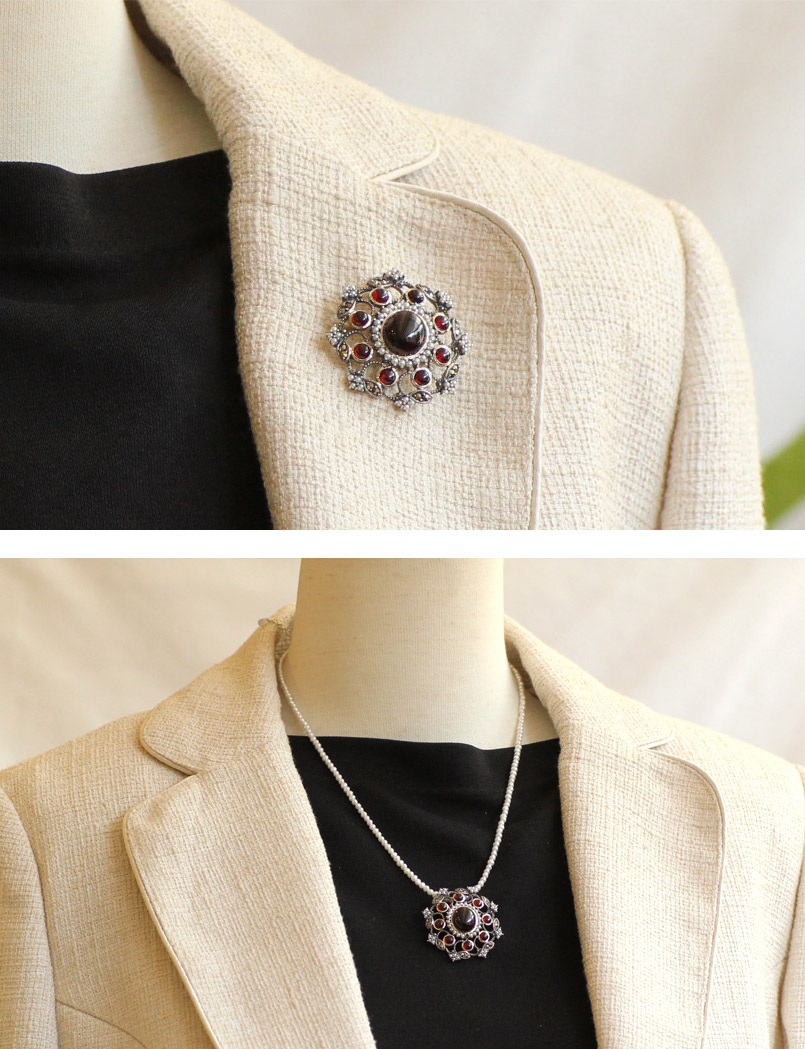 楽天市場】【碌山】 シルバー カボション ガーネット ブローチ