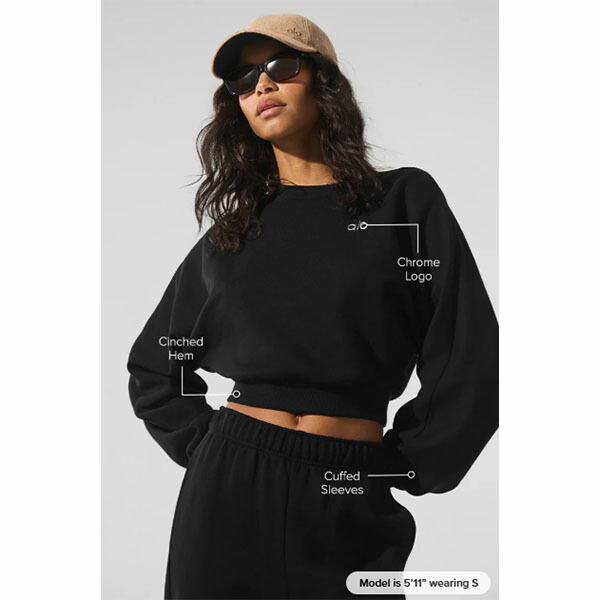 alo 裏起毛ブラック クルーネック トレーナー レディースSサイズ