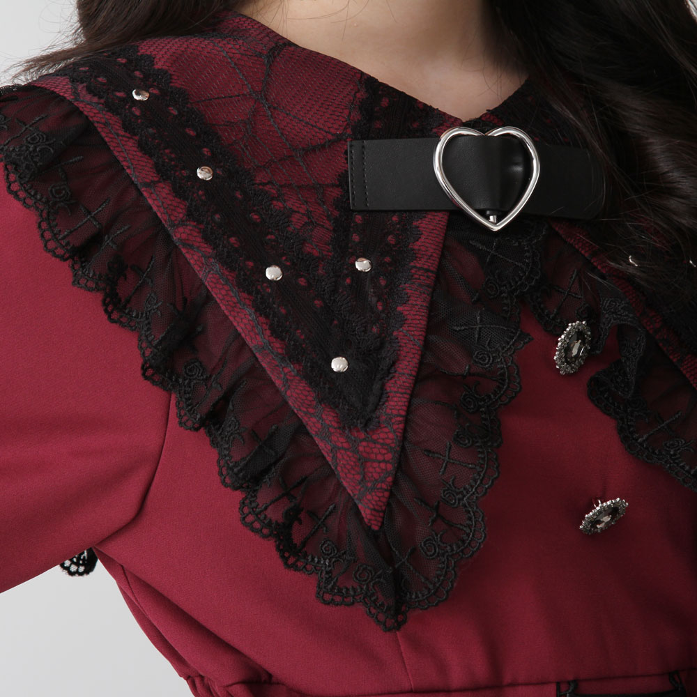 楽天市場】【SALE】クモレース角襟ベルトレースアップワンピース : 夢