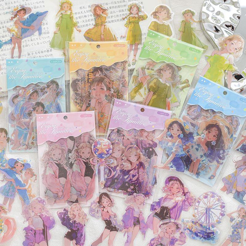 楽天市場】ST417 シール 女の子 人物 女性 夏 海 水着 フレークシール