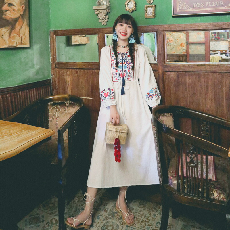 楽天市場】一部即納 レディース エスニック 刺繍 ワンピース 長袖