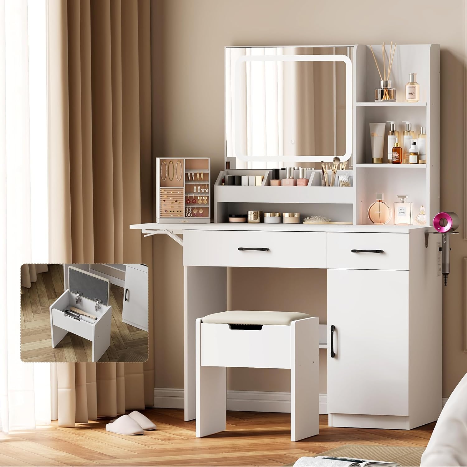 楽天市場】ドレッサー コンパクト 2点セット コンセント付き 3色LED