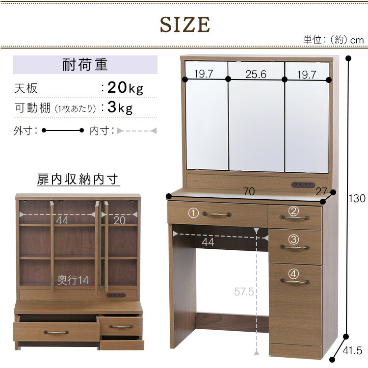 楽天市場】ドレッサー デスク 収納付き 化粧台 ドレッサー 鏡台 メイク