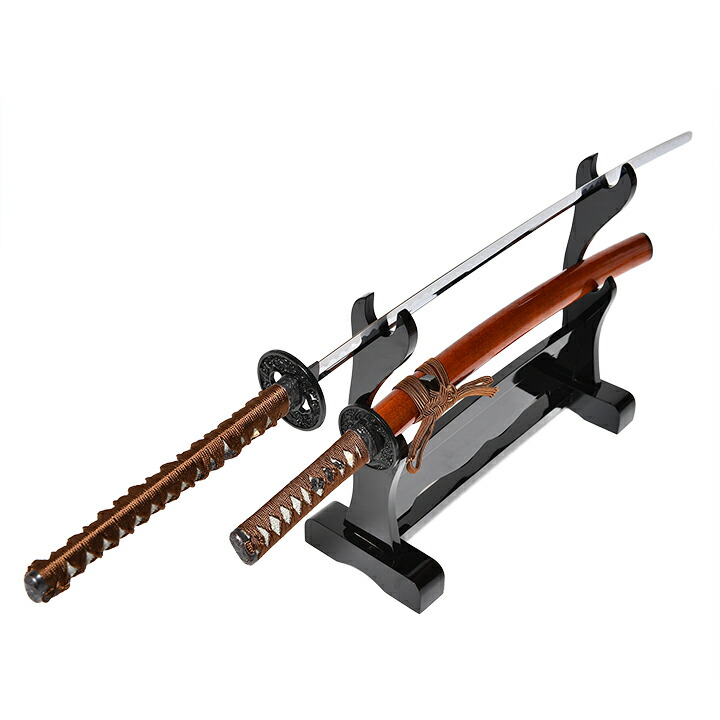 楽天市場】【模造刀】【陣太刀】大小刀金茶鞘 漆黒塗木台刀掛セット