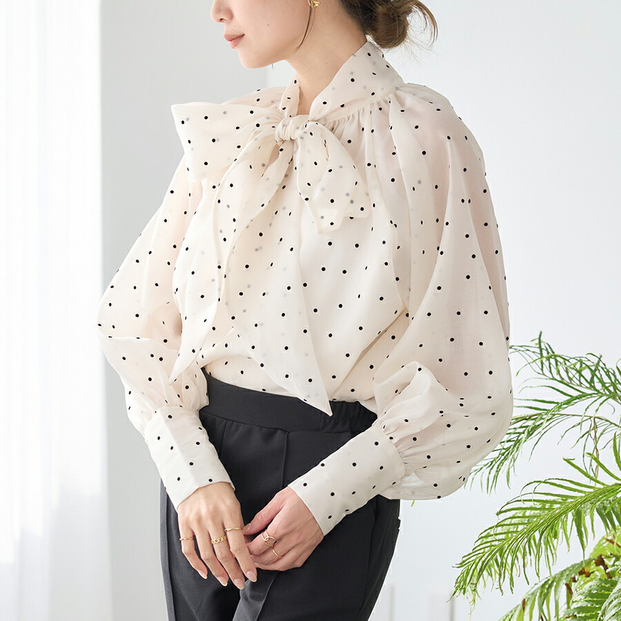 楽天市場】オケージョン シアー ボウタイ ブラウス ドット【4998円