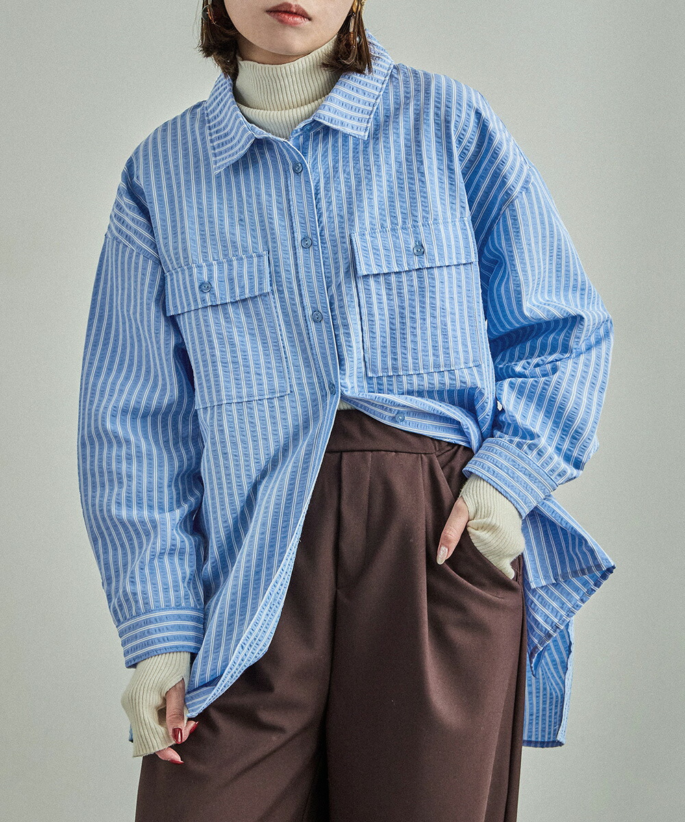 楽天市場】オーバーサイズ ストライプポケットシャツ ブラウス