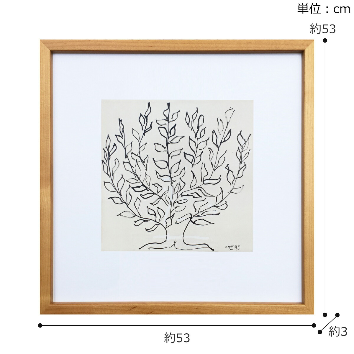 楽天市場】ポスター フレーム付き Le platane M 53×53cm 木製 正方形