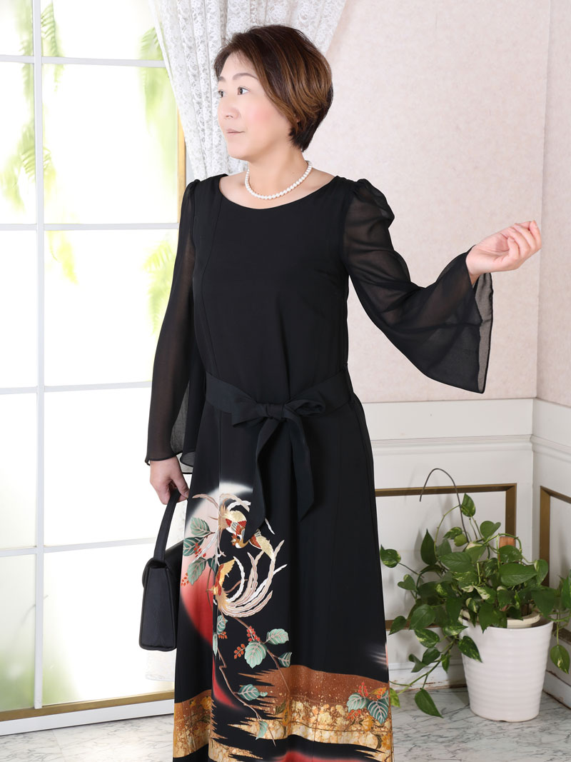 楽天市場】【レンタル】留袖ドレス 7~9号 正絹 ワンピース 鳳凰 桐 黒