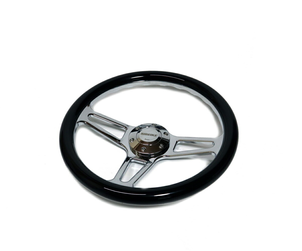 楽天市場】14インチ ウッドステアリング ハンドル メッキスポーク 35cm