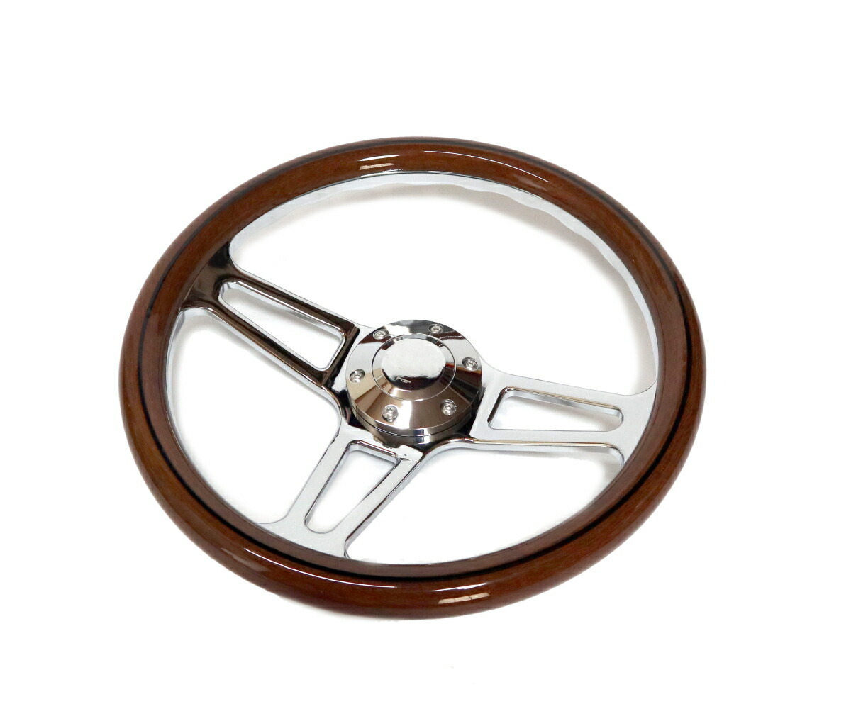 楽天市場】14インチ ウッドステアリング ハンドル メッキスポーク 35cm