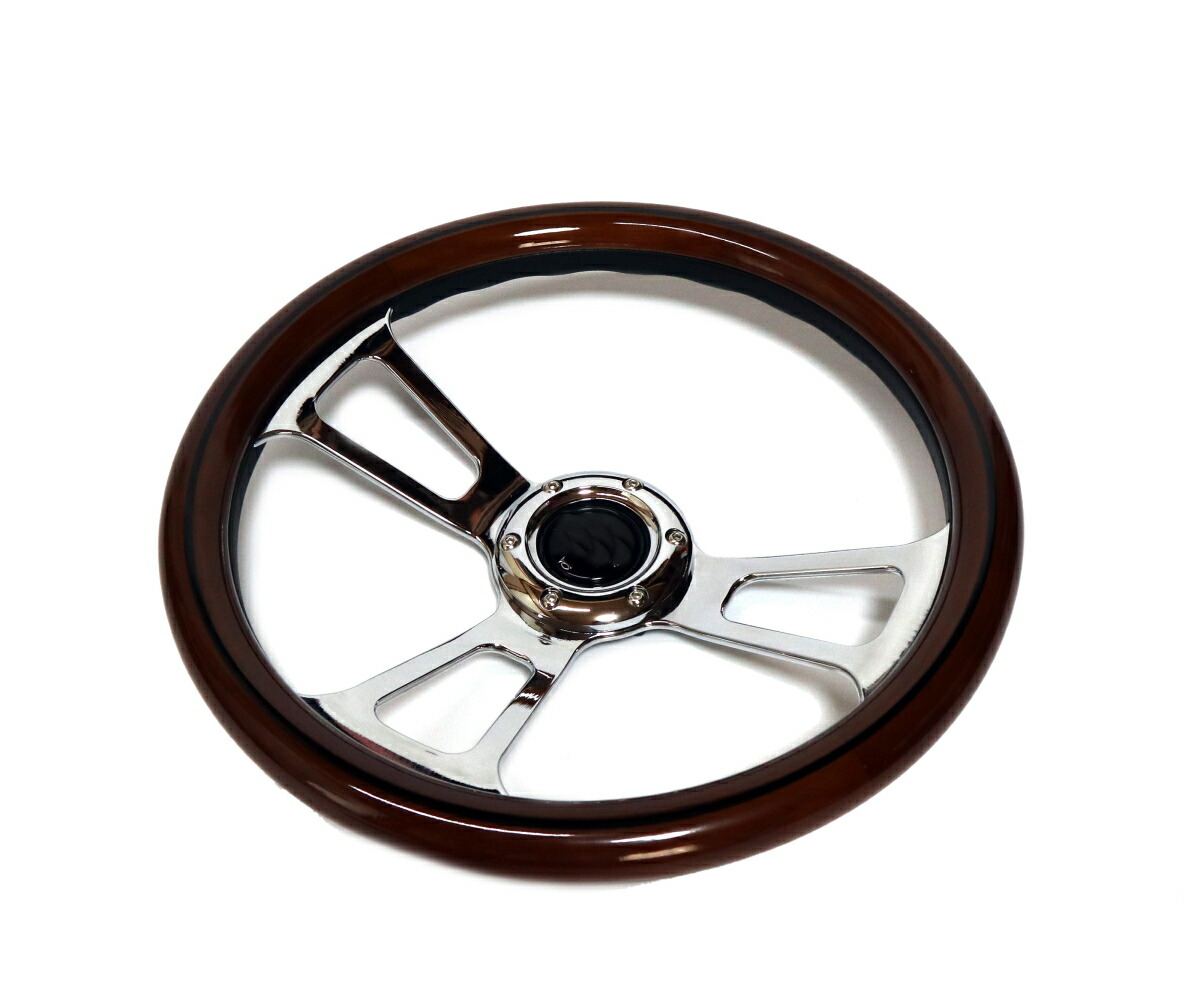 楽天市場】14インチ ウッドステアリング ハンドル メッキスポーク 35cm