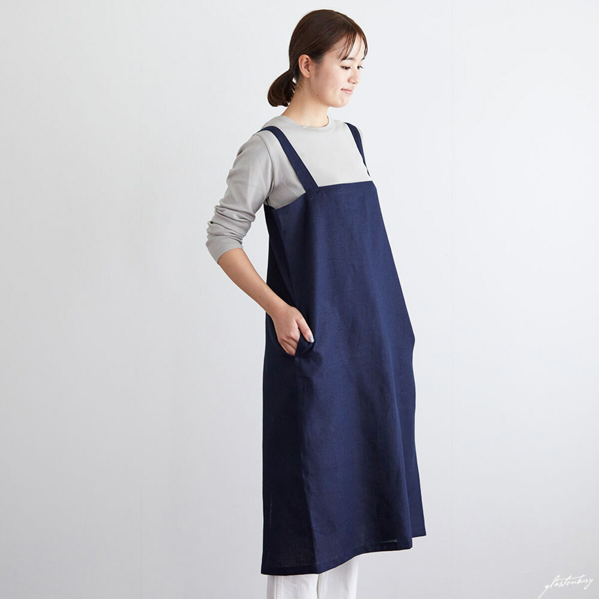 楽天市場】フォグリネンワーク リネン スクエアエプロン ネイビー ※終