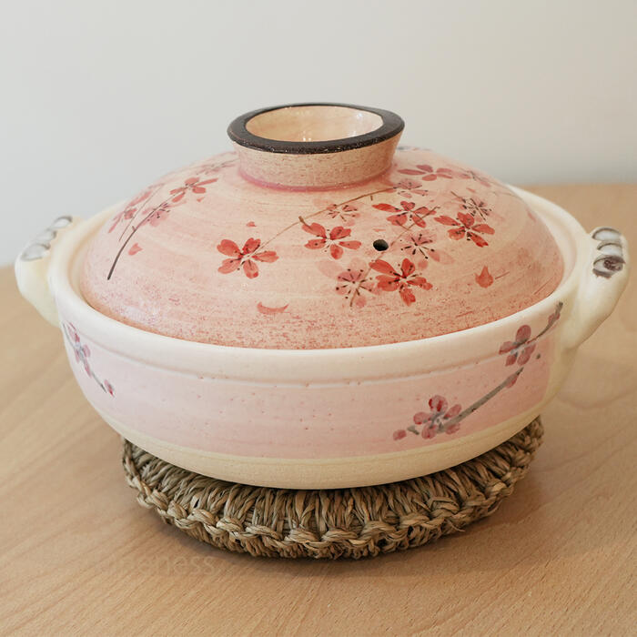 楽天市場】日本製 萬古焼 土鍋 8号 手描き桜 ピンク 可愛い 花柄 和風