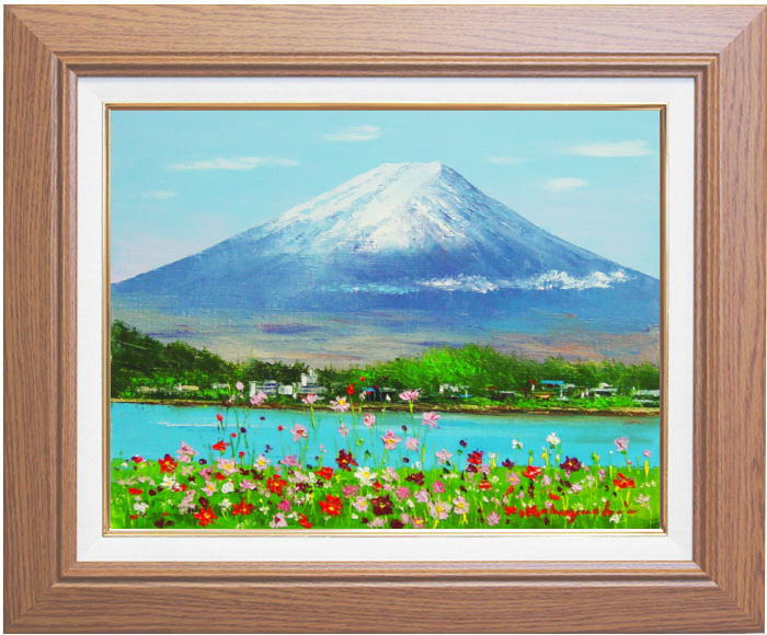 楽天市場】小林幸三 「 富士とコスモス 」 油絵 油彩画 F6 ( 6号