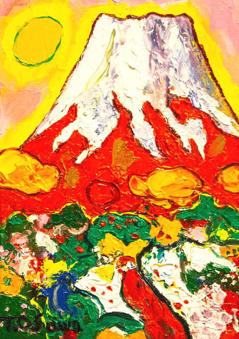 楽天市場】大沢武士 「 赤富士 」 油絵 ・ 油彩 SM ( サムホール