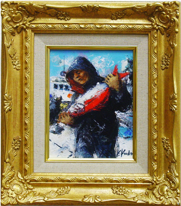 楽天市場】工藤和男『赤い魚と漁師』(1人)油絵・油彩画 F0(0号