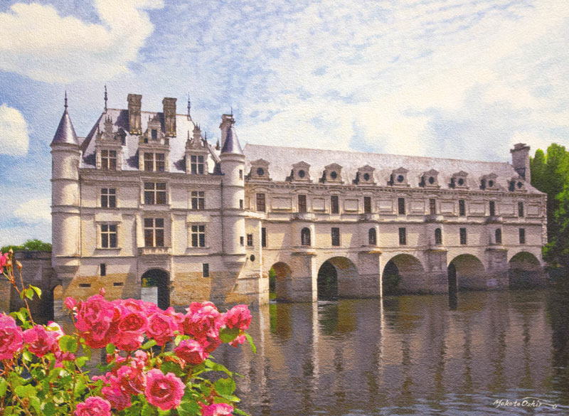 楽天市場】大城真人「 ロワール河のお城 シュノンソー城」 油絵