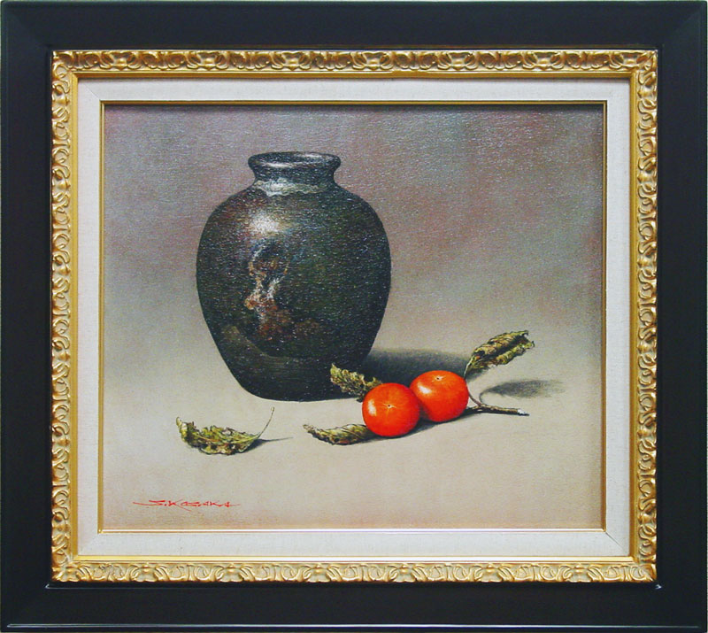 楽天市場】小阪正次『薩摩壺と柿』油絵・油彩画 F10（10号