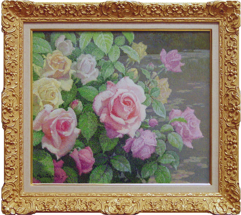 楽天市場】三宅信博『池畔』(薔薇)油絵・油彩画 F10(10号) : 内田画廊
