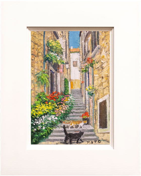 楽天市場】伊東拓実 「 猫のいる階段 」 油絵 油彩画 SM サムホール