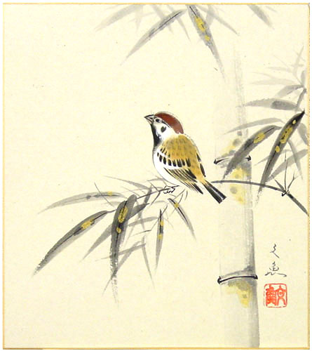 楽天市場】中谷文魚 「 竹に雀 」 色紙絵 : 内田画廊