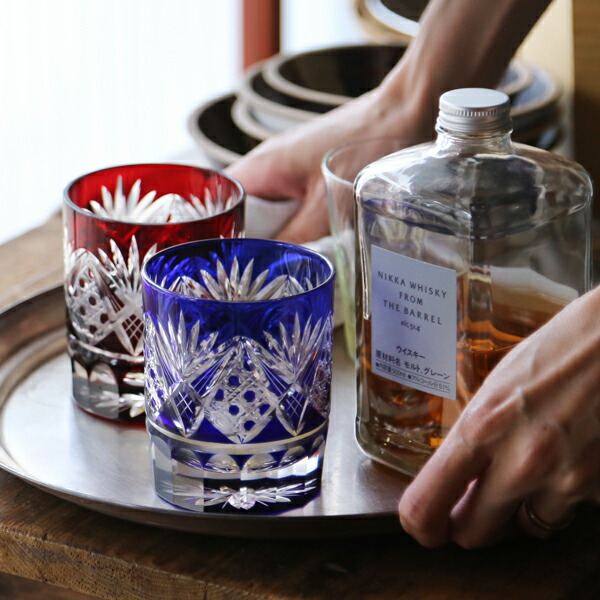 楽天市場】田島硝子 江戸切子 八角籠目菊底 オールド ルリ 切子グラス