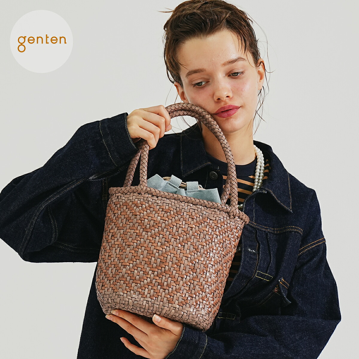 genten レザー かごバッグ 黒と茶色 genten レザー かごバッグ 黒と茶色