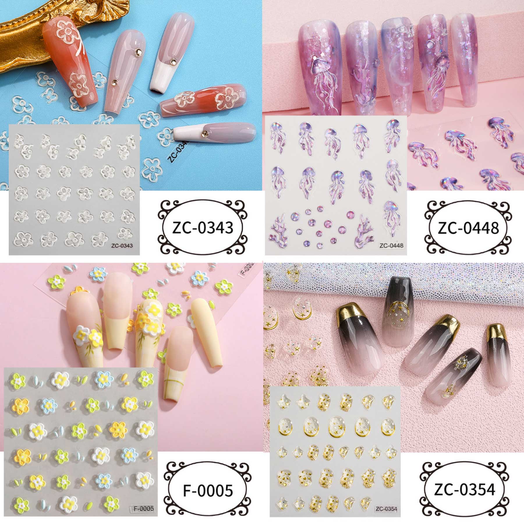 楽天市場】5D ネイルシール ぷっくり加工 韓国風 セルフネイル(A-10枚