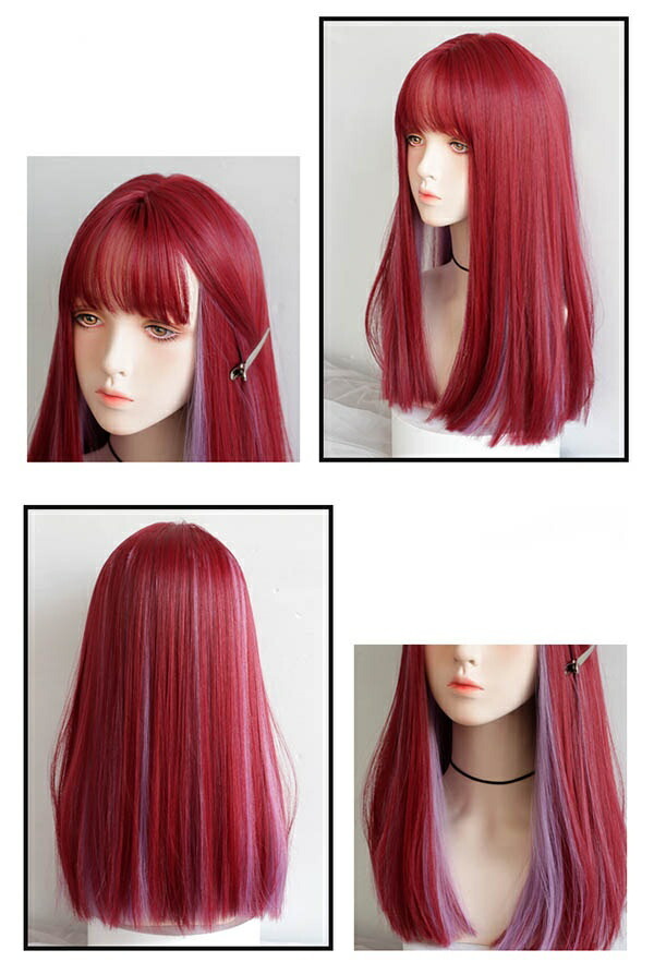 楽天市場】フルウィッグ ロング レディース ピンク パープル メッシュ