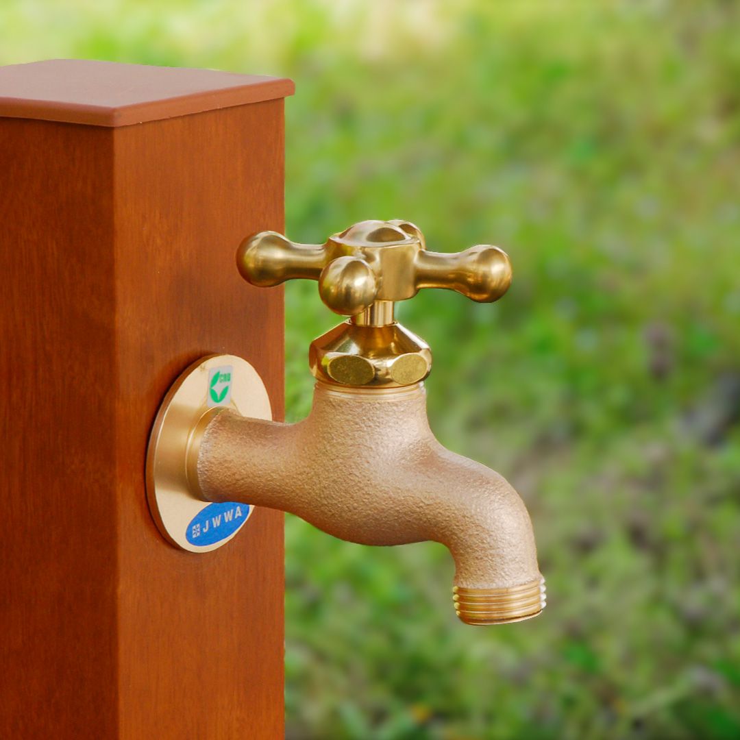 楽天市場】外水栓用 スタンダード蛇口 十字ハンドル 真鍮色 GM3-F-201