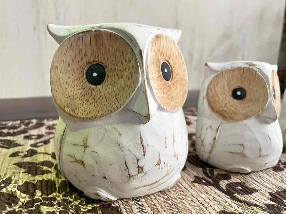 楽天市場】【インテリア雑貨 おしゃれ バリ風】 フクロウ 置物 木彫り