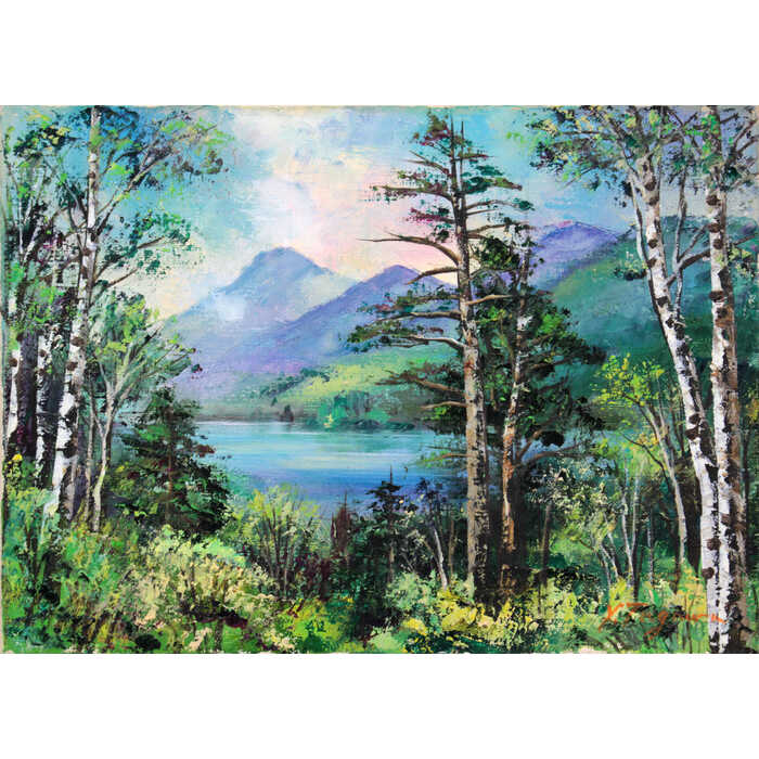 楽天市場】絵画 田河勇造 油絵・油彩画 『奥日光』 山 木 林 湖 自然