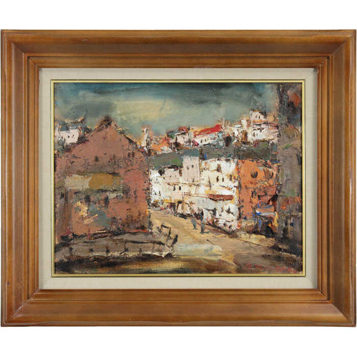 楽天市場】絵画 友成晴雄 油絵・油彩画 『街角 ブルージュ』 建造物 街