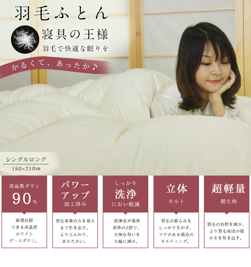 楽天市場】羽毛布団 シングル ホワイトグースダウン90％ 大増量1.2キロ