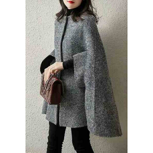 美品】ダックス 裏地ハウスチェック ウール ケープコート マントコート
