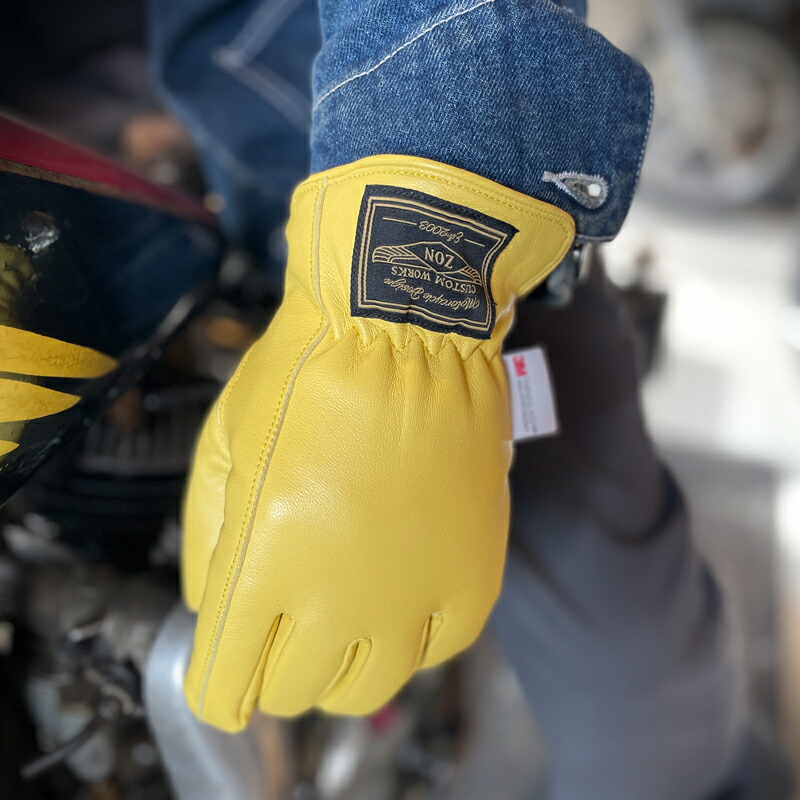 楽天市場】ZONオリジナル 冬用 レザー グローブ イエロー 本革 羊革