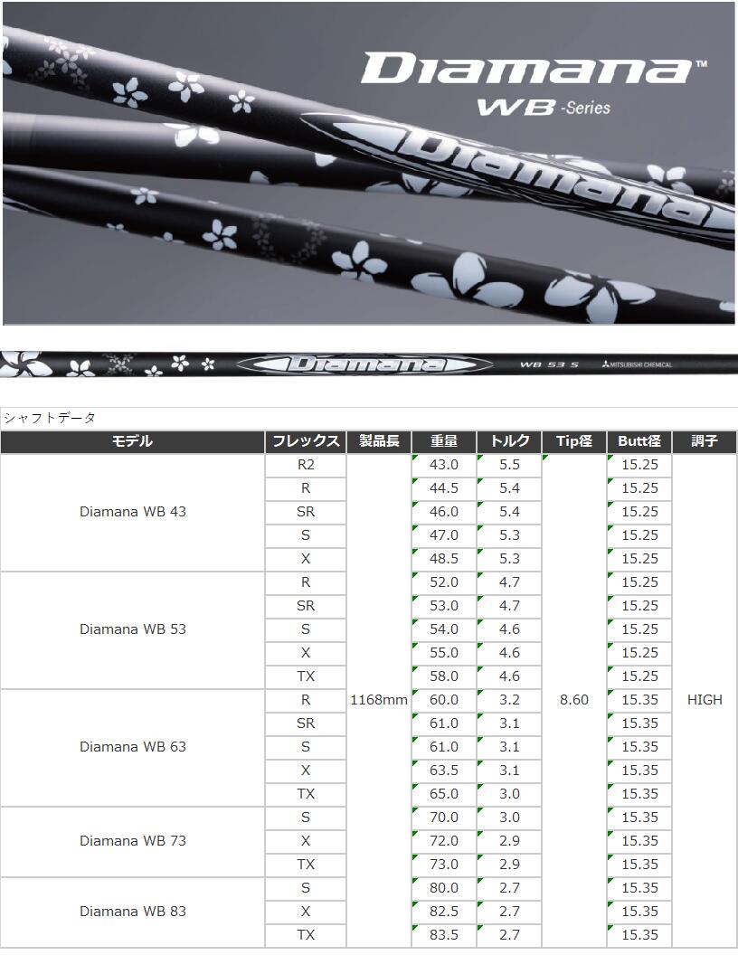 楽天市場】Diamana WB ピン スリーブ付シャフト 三菱ケミカル