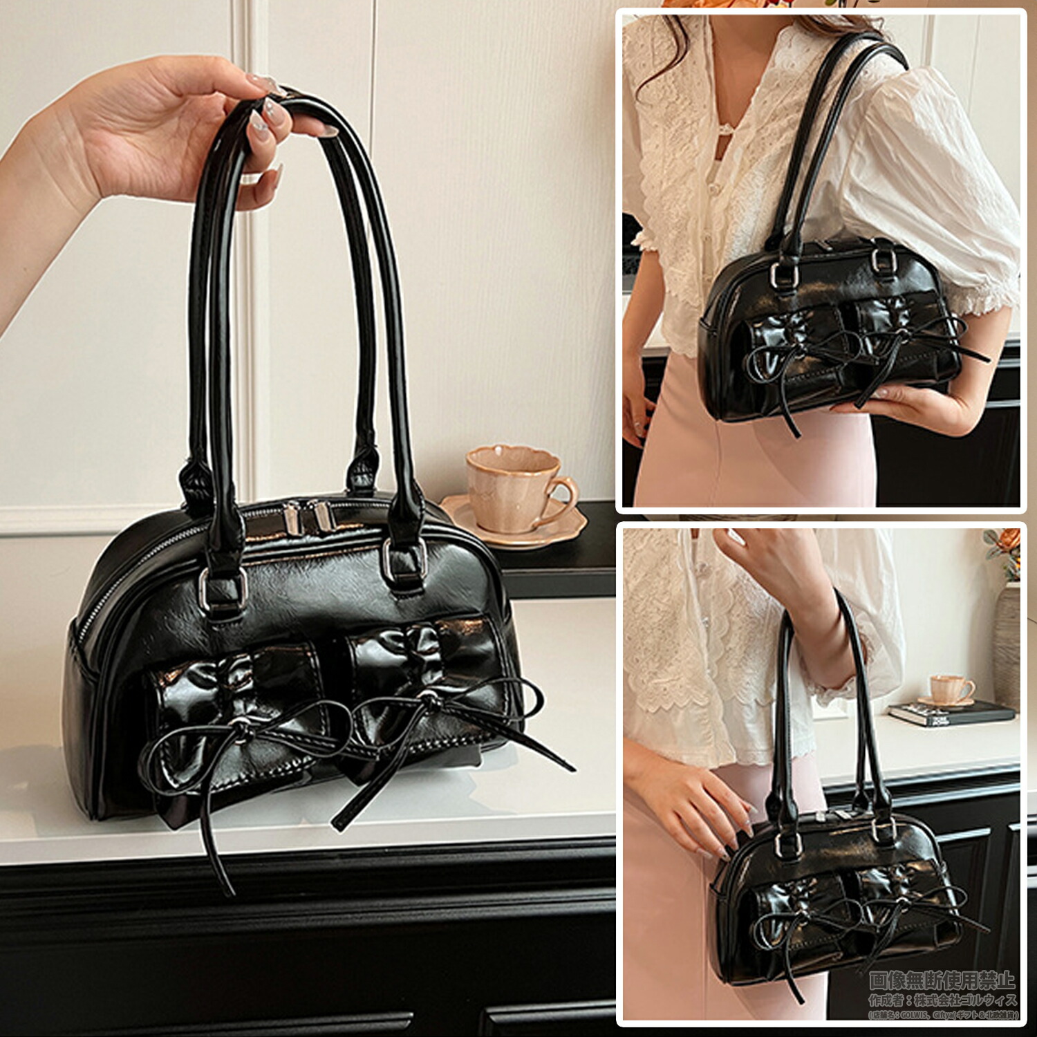 楽天市場】リボン付き エナメル ミニボストン ショルダー バッグ