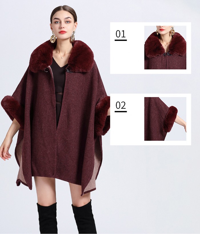 楽天市場】ケープコートファー付き ポンチョコート ファーコート