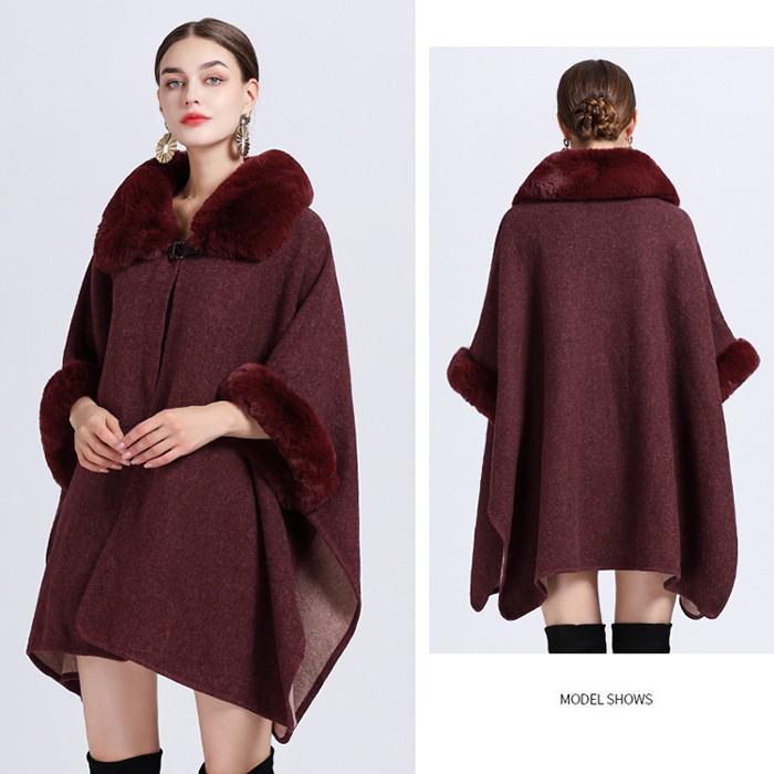 楽天市場】ケープコートファー付き ポンチョコート ファーコート