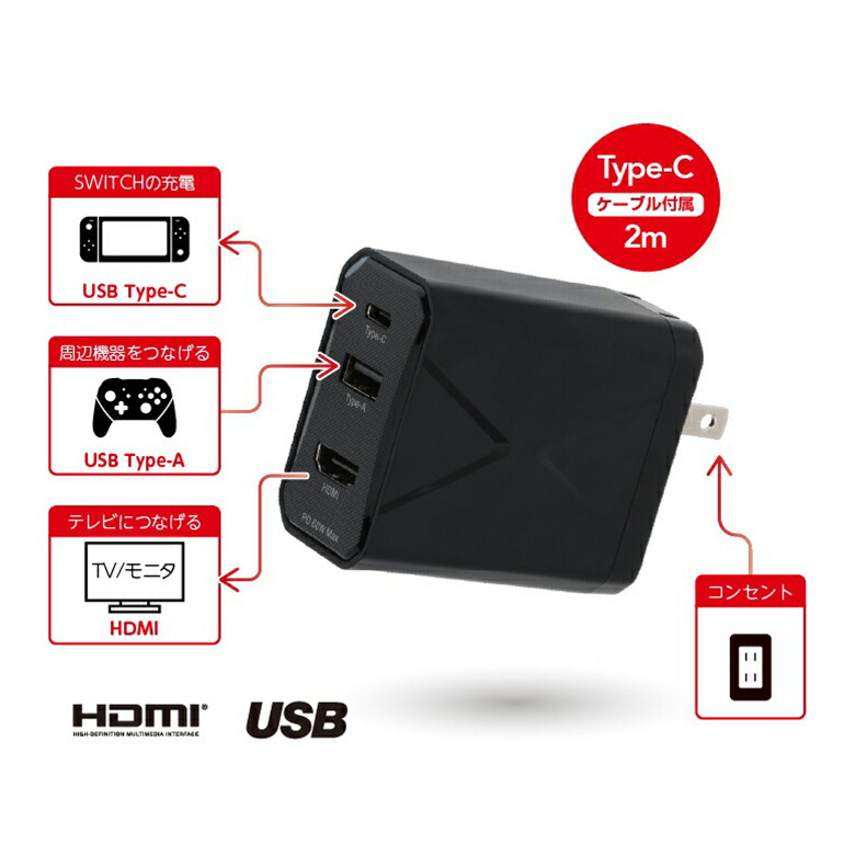 楽天市場】Nintendo Switch対応 ACアダプタ内蔵 最大出力60W PD対応