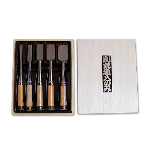 楽天市場】□播州三木 集成材鑿 赤樫柄 5本組 木箱入 ハイス鋼 追入鑿