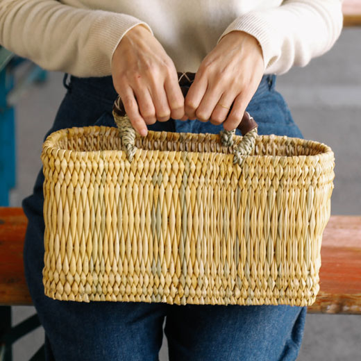 楽天市場】松野屋 ストロー革手横長カゴ S モロッコ バスケット 収納