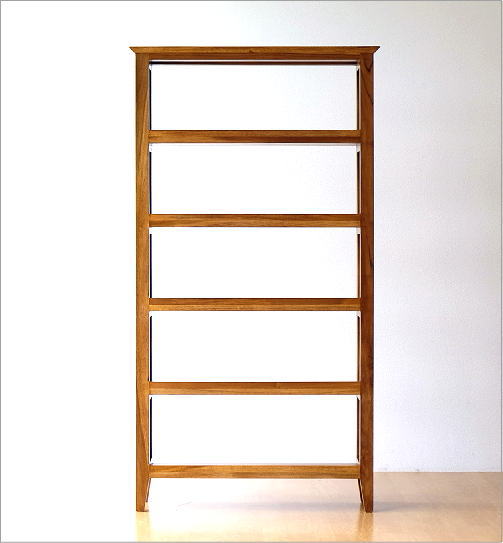 楽天市場】チーク無垢材 本棚 スリム 天然木 総無垢材 薄型 木製